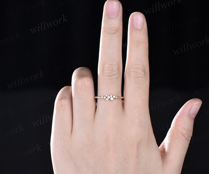 Unique snowdrift diamond wedding band solid 14k yellow gold stacking matching moissanite anniversary bridal ring band women gift for her
