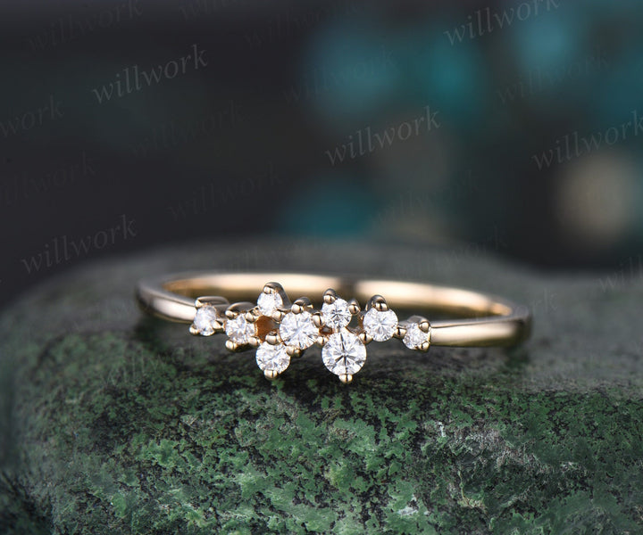 Unique snowdrift diamond wedding band solid 14k yellow gold stacking matching moissanite anniversary bridal ring band women gift for her