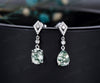 Vintage pear oval cut green moss agate earrings women solid 14k white gold dainty kite halo diamond drop earrings anniversary gift for her