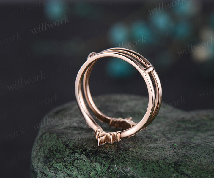 Pear diamond wedding band enhancer wraps solid 14k yellow gold Double V curved wedding ring band dainty bridal anniversary ring women gift