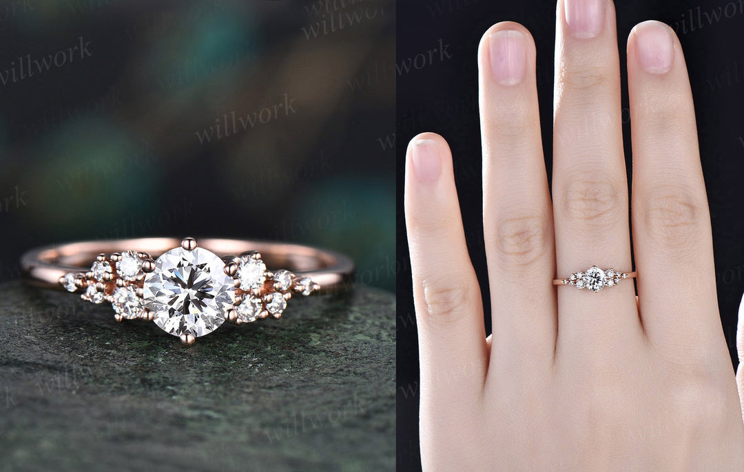 Unique round cut IGI Lab grown diamond engagement ring solid 14k white gold 6 prong cluster snowdrift diamond promise wedding ring women gift