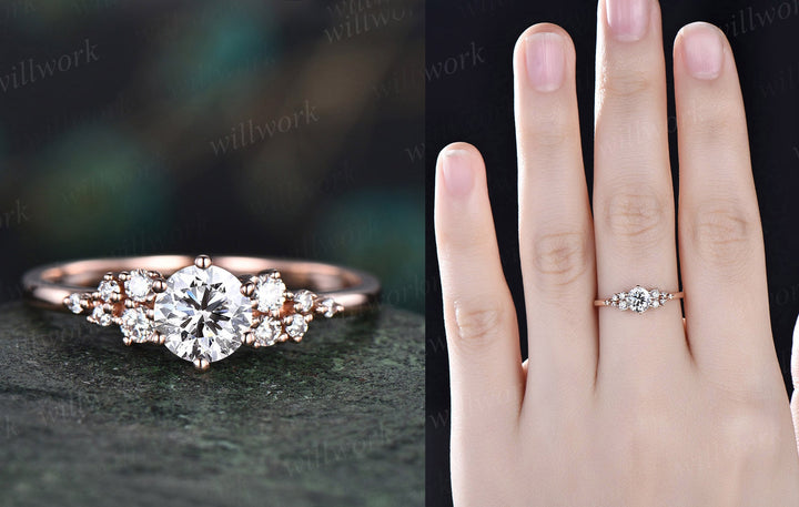 Unique round cut IGI Lab grown diamond engagement ring solid 14k white gold 6 prong cluster snowdrift diamond promise wedding ring women gift