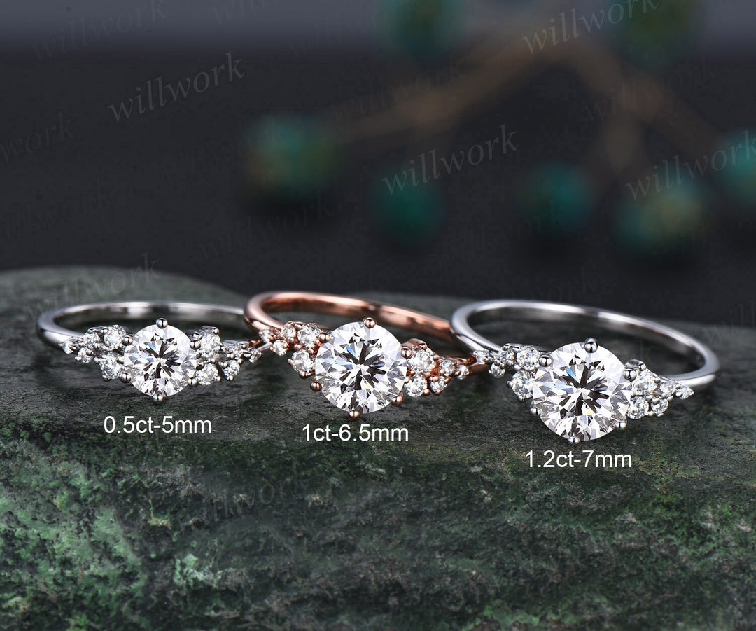 Unique round cut IGI Lab grown diamond engagement ring solid 14k white gold 6 prong cluster snowdrift diamond promise wedding ring women gift
