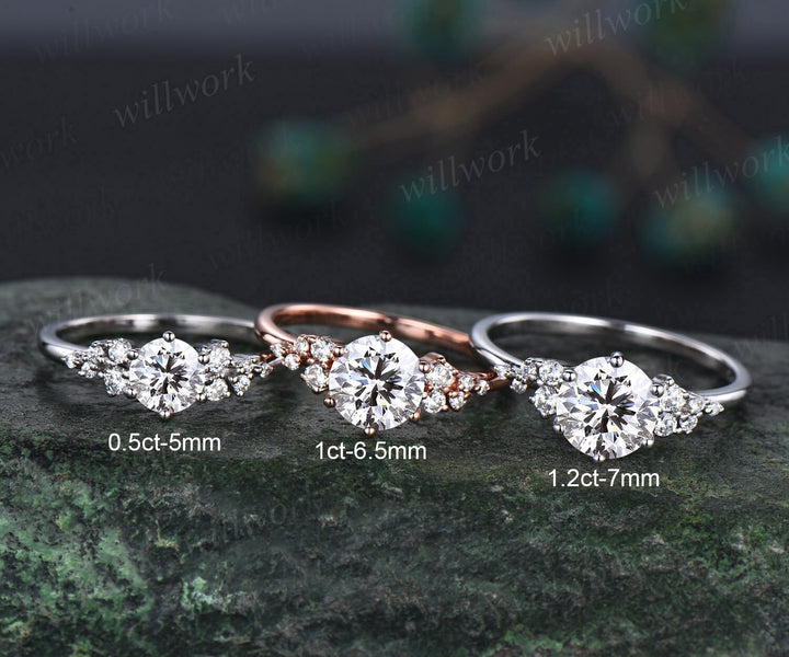 Unique round cut IGI Lab grown diamond engagement ring solid 14k white gold 6 prong cluster snowdrift diamond promise wedding ring women gift