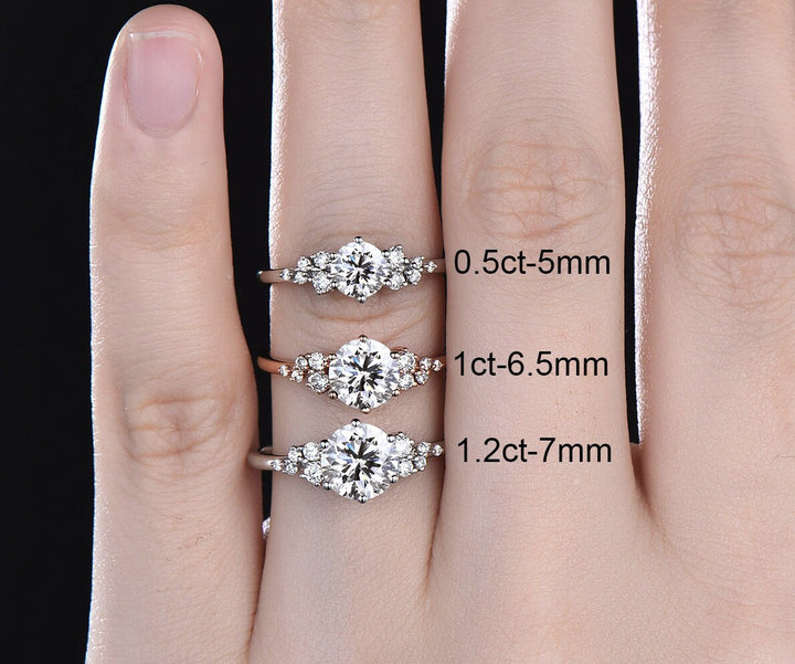Unique round cut IGI Lab grown diamond engagement ring solid 14k white gold 6 prong cluster snowdrift diamond promise wedding ring women gift