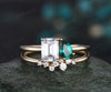Two stone emerald cut moissanite pear emerald engagement ring Toi et Moi ring Personalized snowdrift bridal wedding ring set women