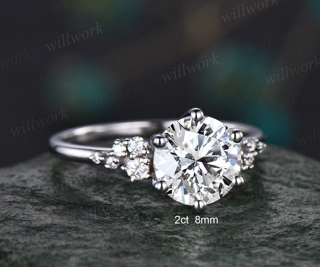 Unique round cut IGI Lab grown diamond engagement ring solid 14k white gold 6 prong cluster snowdrift diamond promise wedding ring women gift