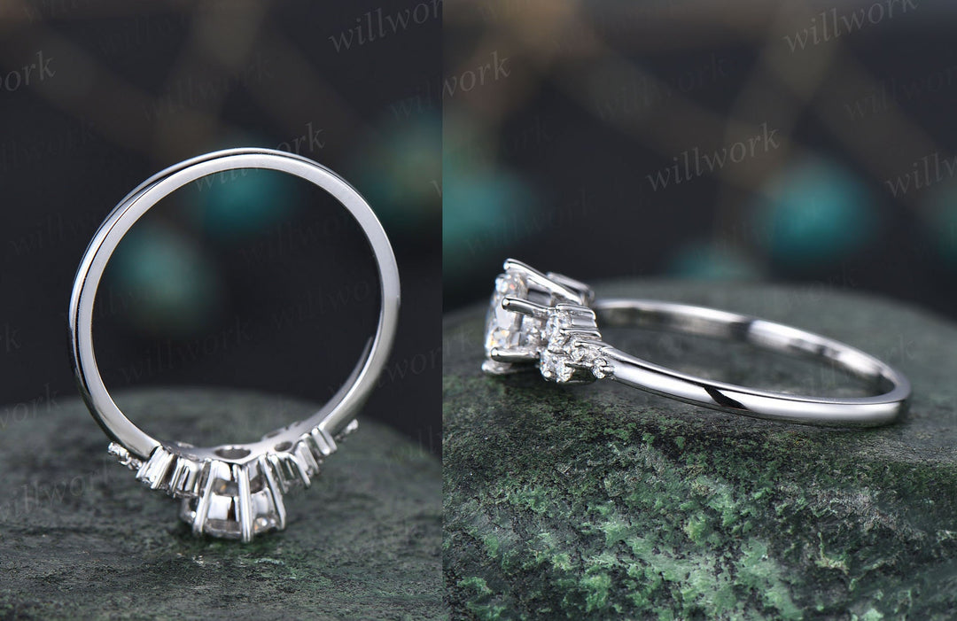 Unique round cut IGI Lab grown diamond engagement ring solid 14k white gold 6 prong cluster snowdrift diamond promise wedding ring women gift