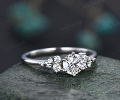 Unique round cut IGI Lab grown diamond engagement ring solid 14k white gold 6 prong cluster snowdrift diamond promise wedding ring women gift