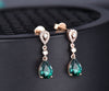 Pear shaped green emerald earrings solid 14k rose gold halo diamond drop earrings women bridal anniversary gift for her jewelry