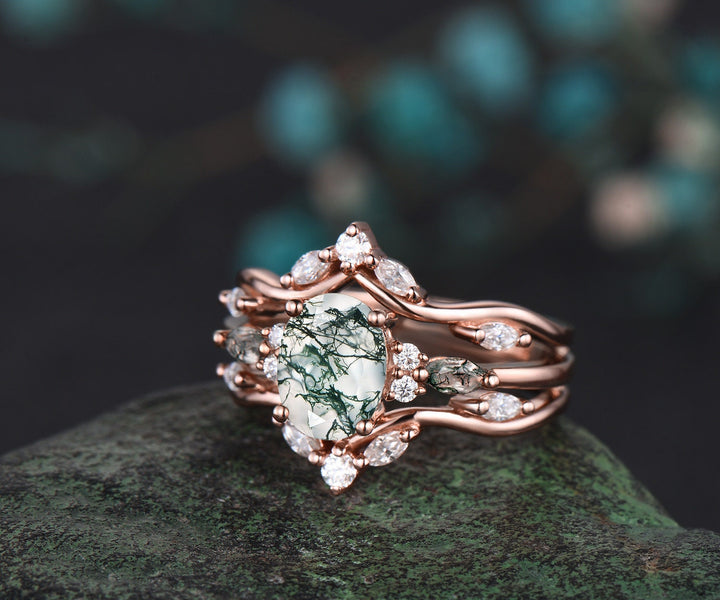 Double curved diamond wedding band enhancer wraps solid 14k rose gold art deco stacking twisted moissanite anniversary ring band gift