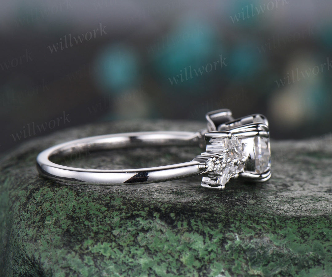 Round cut moissanite ring vintage moissanite engagement ring white gold unique snowdrift 8 prong engagement ring diamond wedding ring women
