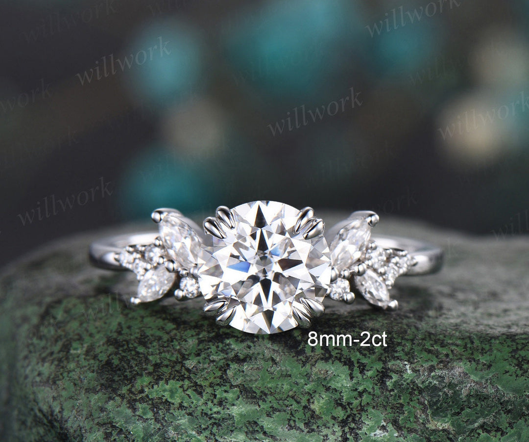 Round cut moissanite ring vintage moissanite engagement ring white gold unique snowdrift 8 prong engagement ring diamond wedding ring women