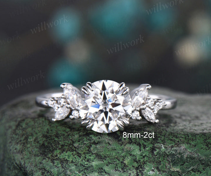 Round cut moissanite ring vintage moissanite engagement ring white gold unique snowdrift 8 prong engagement ring diamond wedding ring women