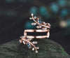 Opal alexandrite leaf wedding band enhancer wraps solid 14k rose gold cluster double open gap diamond ring women art deco anniversary gift