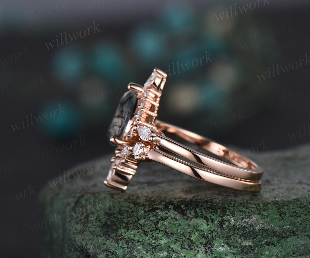 Pear shaped London blue topaz ring halo marquise unique engagement ring women solid 14k rose gold gemstone wedding anniversary ring gift