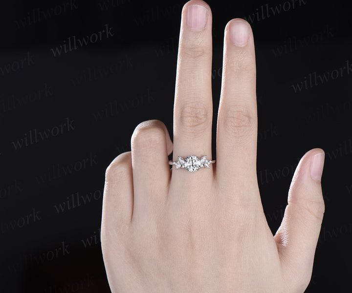 Round cut moissanite ring vintage moissanite engagement ring white gold unique snowdrift 8 prong engagement ring diamond wedding ring women