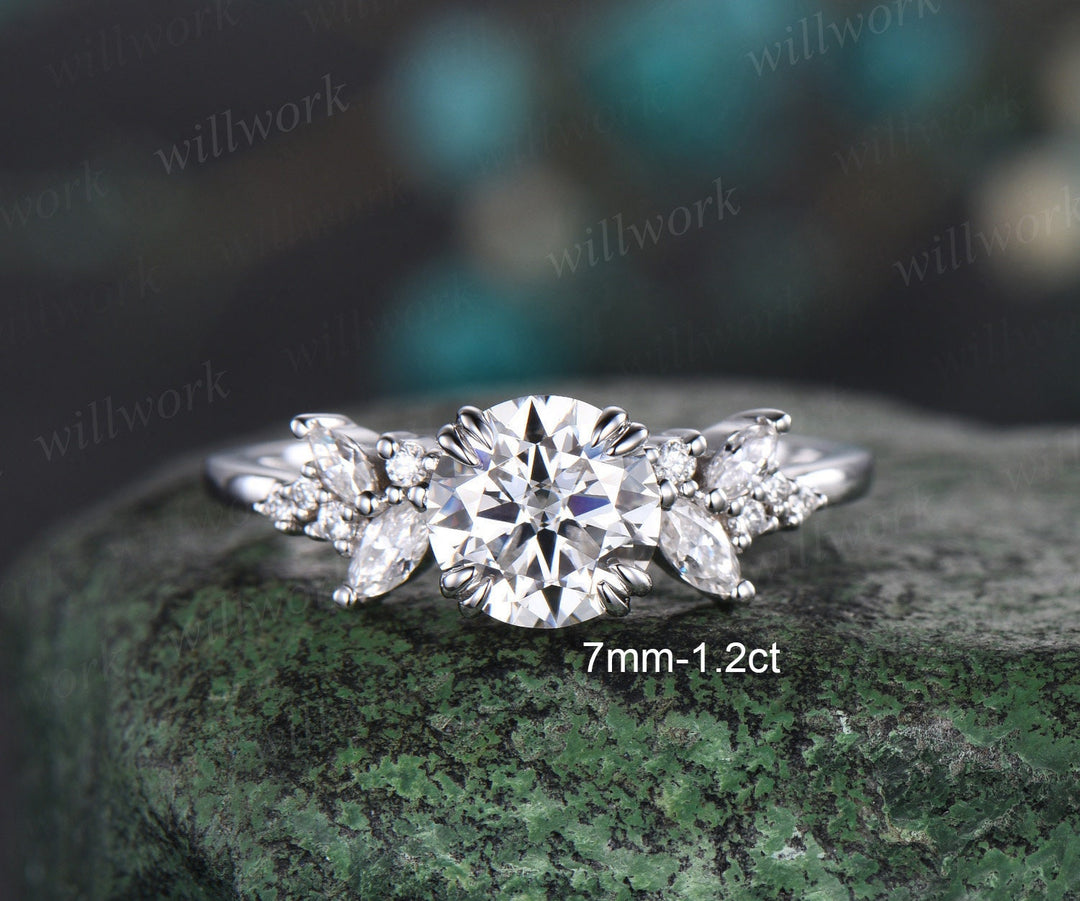 Round cut moissanite ring vintage moissanite engagement ring white gold unique snowdrift 8 prong engagement ring diamond wedding ring women