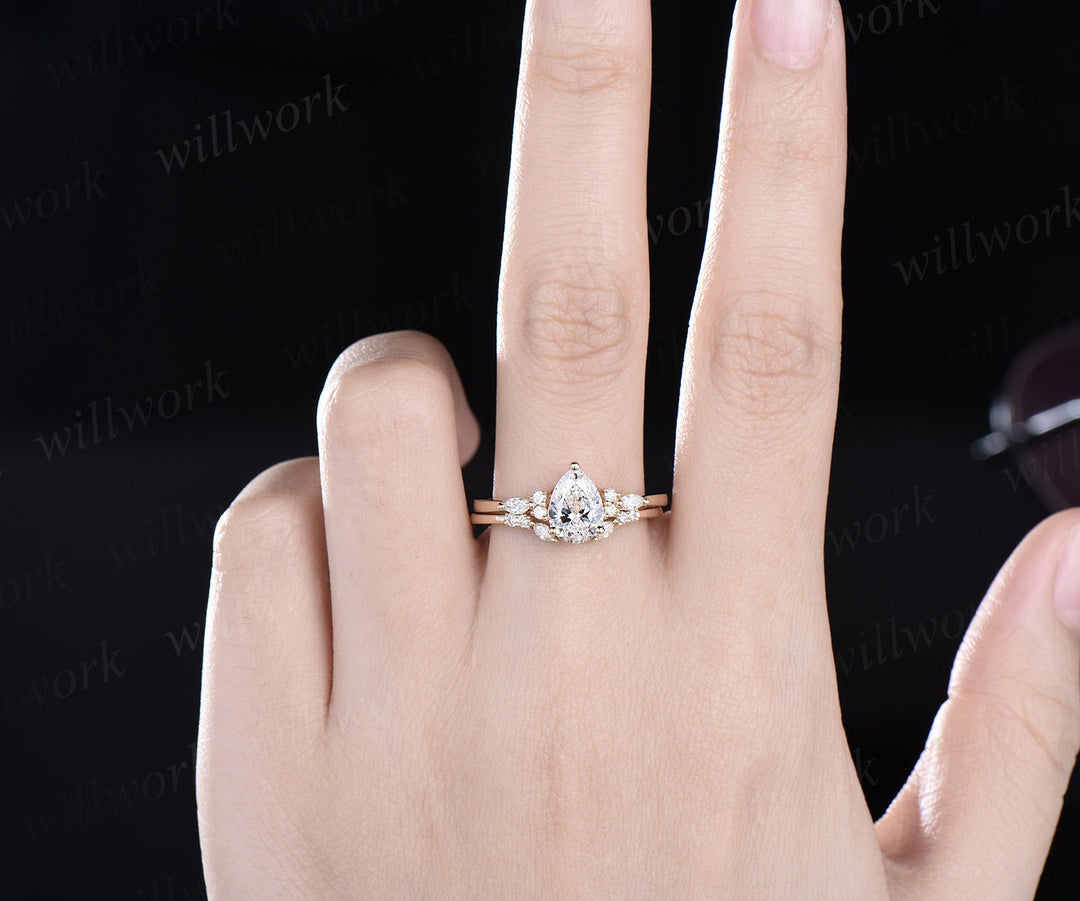 Pear shaped IGI Lab grown diamond engagement ring solid 14k 18k yellow gold marquise cut diamond ring women open gap wedding band jewelry