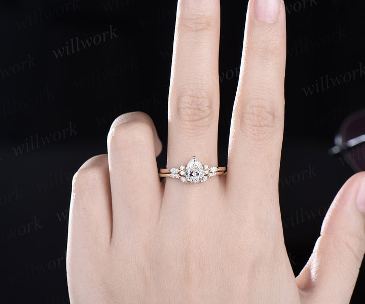 Pear shaped IGI Lab grown diamond engagement ring solid 14k 18k yellow gold marquise cut diamond ring women open gap wedding band jewelry