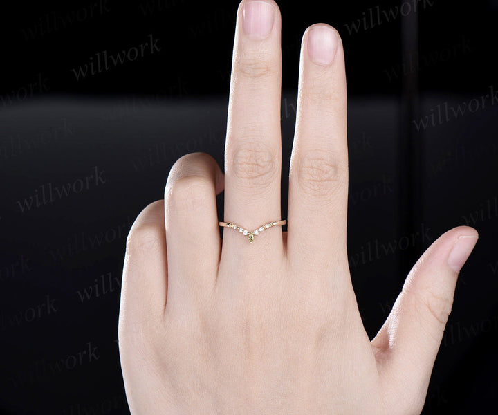 Curved peridot citrine diamond wedding band 14k 18k yellow gold unique moissanite wedding ring band dainty anniversary ring women gift