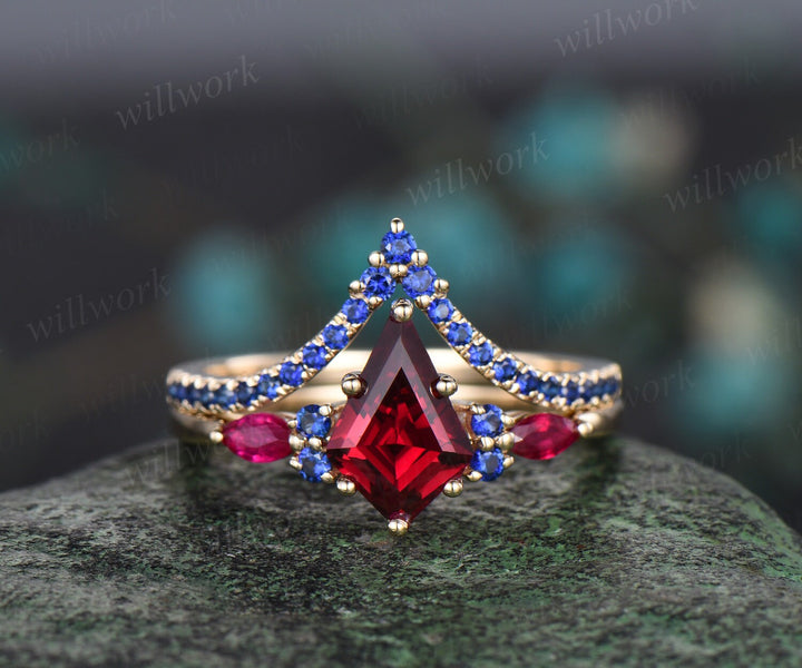 Curved V shaped natural sapphire wedding band solid 14k yellow gold stacking half eternity bridal anniversary ring women gift