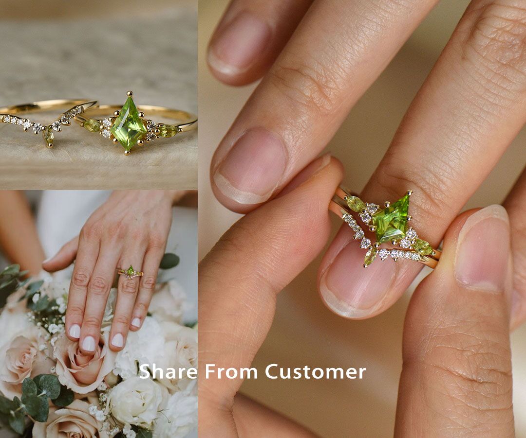 Kite cut peridot ring vintage yellow gold 6 prong unique engagement ring women moissanite citrine ring dainty anniversary ring set gift