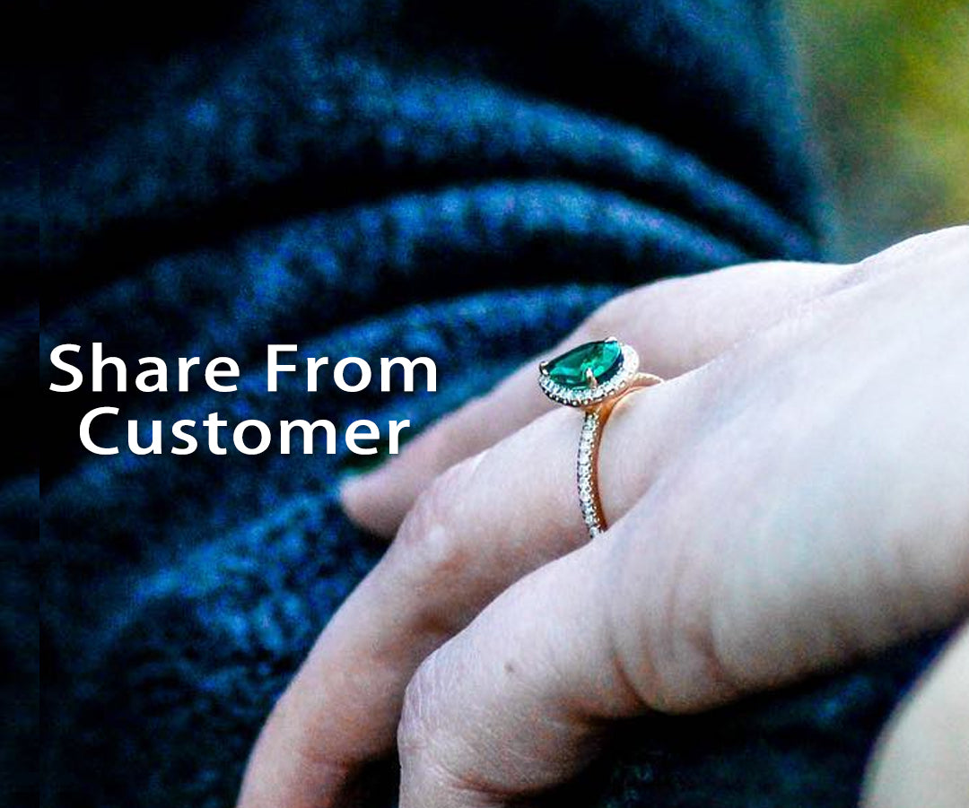 Vintage unique pear shaped emerald engagement ring set halo diamond 14k rose gold art deco natural emerald wedding band May birthstone ring