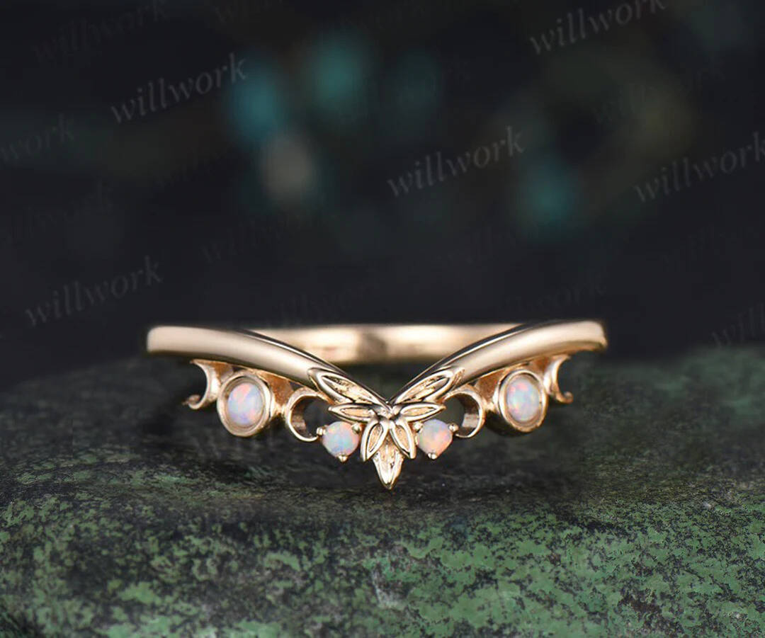 Pear cut alexandrite engagement ring set leaf twig moon opal moissanite ring celtic knot bezel opal wedding ring band enchanting bridal set
