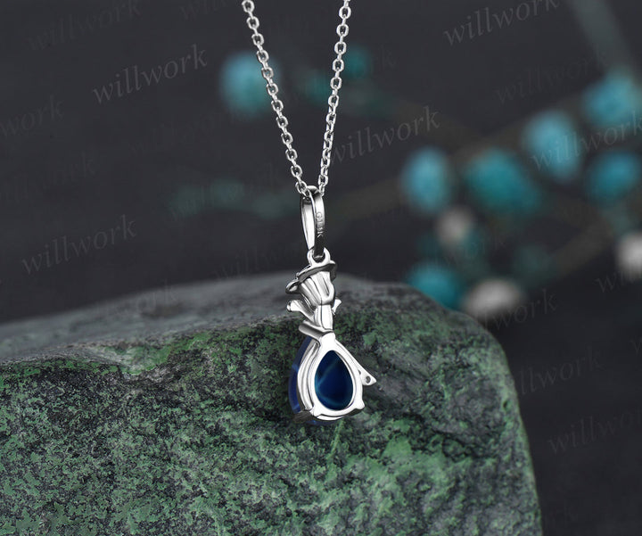 READY TO SHIP: Pear-cut Blue Star Sapphire Necklace - Sterling Silver