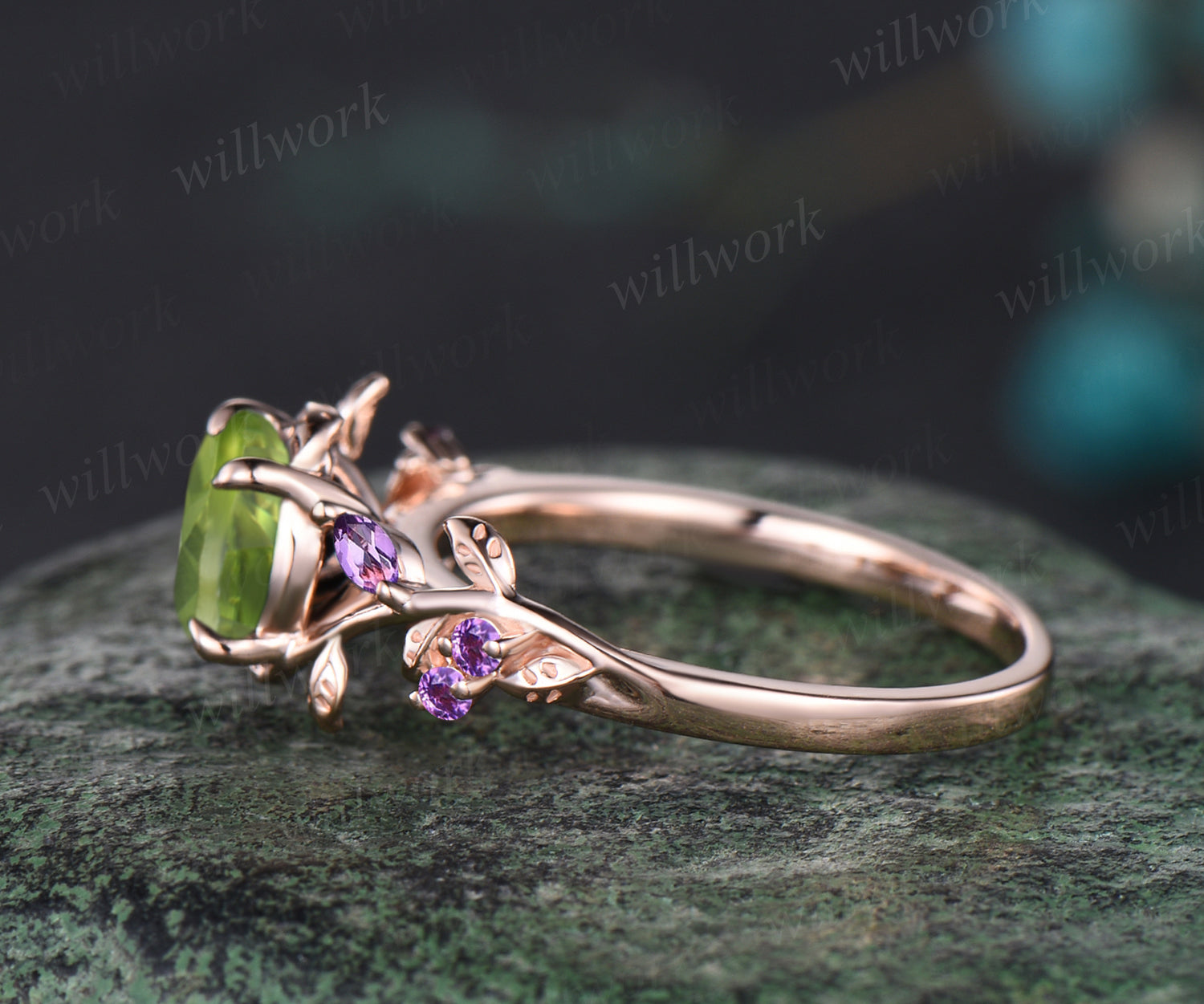 Peridot wedding ring round 2024 shaped green stone twig engagement ring August birthstone