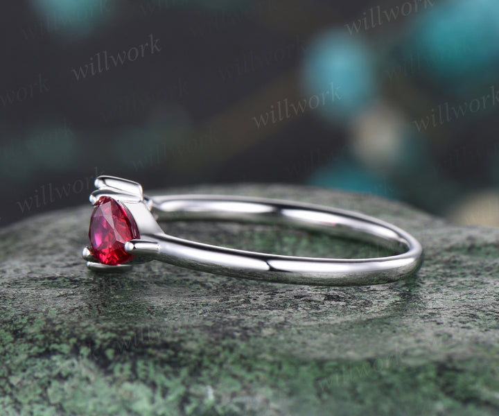 Unique Pear Cut July Birthstone Ruby Ring Marquise Natural Green Moss Agate Promise Ring Four Stone Anniversary Ring Rose Flower Leaf Floral Ring Gift For Mother