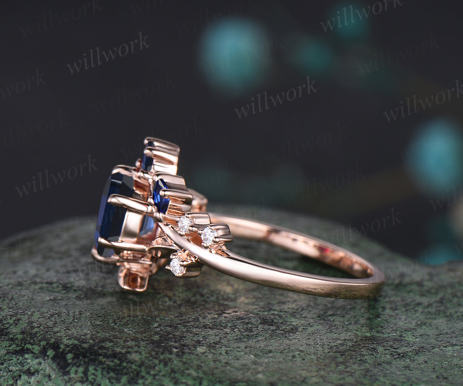 Vintage Round Cut Leaf Blue Sandstone outlet Engagement Ring, Unique Rose Gold /Silver Twig Branch Wedding Promise Anniversary Ring Gift for Women