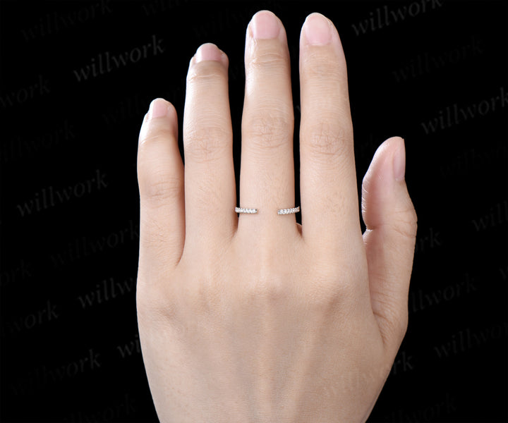 Open Gap Diamond Wedding Band Full Eternity Stacking Ring Dainty Matching Band