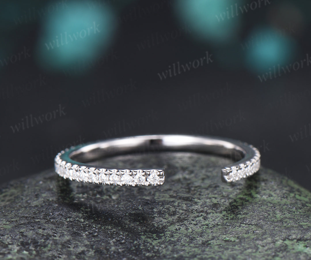 Open Gap Diamond Wedding Band Full Eternity Stacking Ring Dainty Matching Band