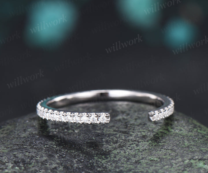 Open Gap Diamond Wedding Band Full Eternity Stacking Ring Dainty Matching Band