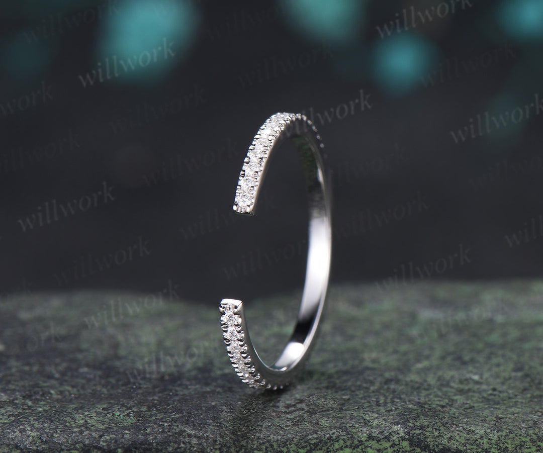 Open Gap Diamond Wedding Band Full Eternity Stacking Ring Dainty Matching Band
