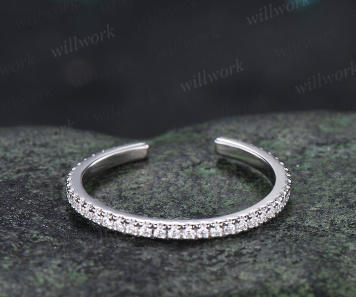 Open Gap Diamond Wedding Band Full Eternity Stacking Ring Dainty Matching Band