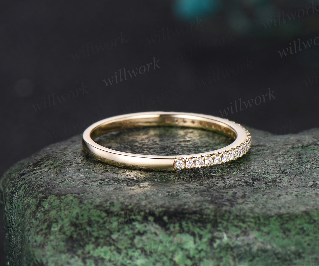 Vintage diamond ring for women rose gold half eternity diamond wedding band diamond jewelry matching stacking band bridal anniversary gift