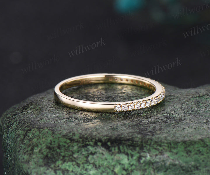 Vintage diamond ring for women rose gold half eternity diamond wedding band diamond jewelry matching stacking band bridal anniversary gift