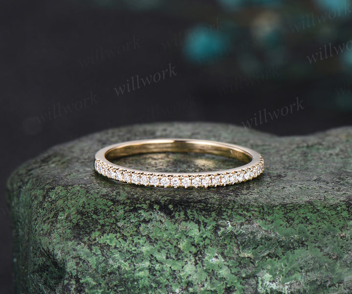 Vintage diamond ring for women rose gold half eternity diamond wedding band diamond jewelry matching stacking band bridal anniversary gift