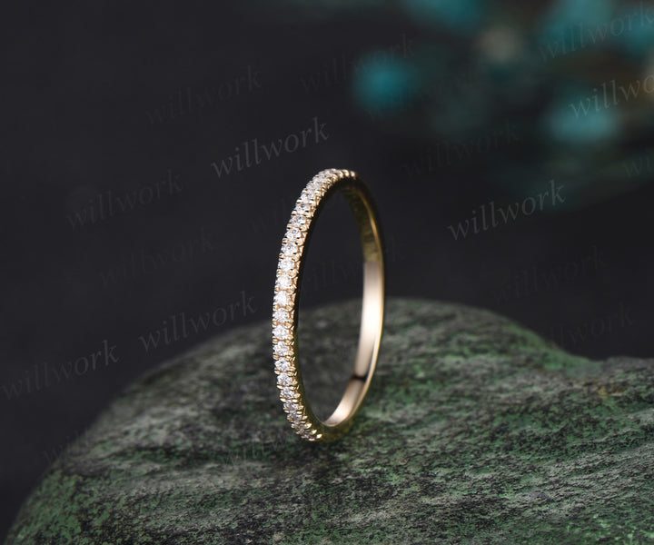 Vintage diamond ring for women rose gold half eternity diamond wedding band diamond jewelry matching stacking band bridal anniversary gift