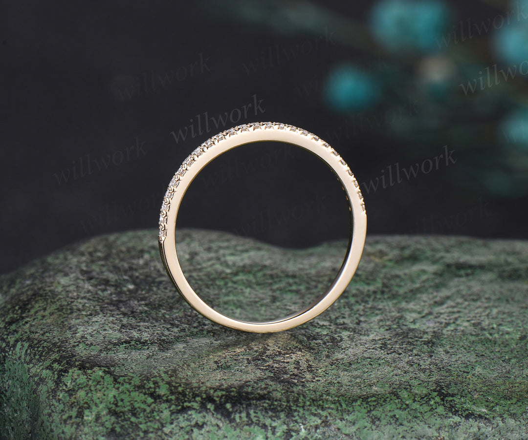 Vintage diamond ring for women rose gold half eternity diamond wedding band diamond jewelry matching stacking band bridal anniversary gift