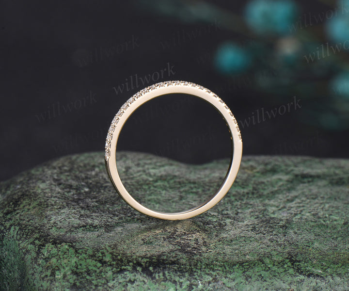 Vintage diamond ring for women rose gold half eternity diamond wedding band diamond jewelry matching stacking band bridal anniversary gift