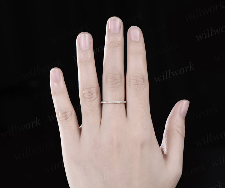 Vintage diamond ring for women rose gold half eternity diamond wedding band diamond jewelry matching stacking band bridal anniversary gift