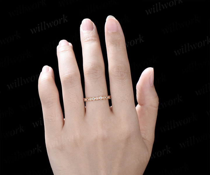 Dainty alexandrite opal full eternity band milgrain bezel color change stone stacking wedding ring