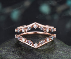 Double V-Shape Alexandrite Wedding Band Unique Art Deco Marquise Alexandrite Moissanite Ring Enhancer Vintage Wrap Guard Band