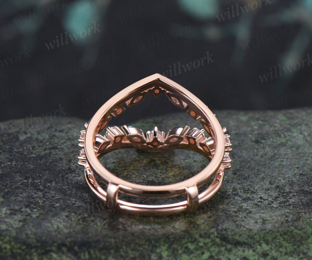 Double V-Shape Alexandrite Wedding Band Unique Art Deco Marquise Alexandrite Moissanite Ring Enhancer Vintage Wrap Guard Band