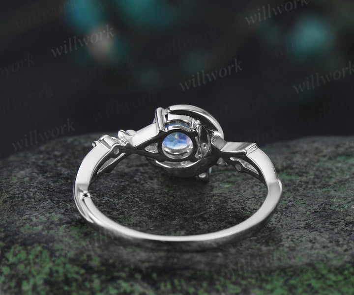 READY TO SHIP: Round Moonstone Engagement Ring - Sterling Silver - Ring Size: 9.25 US