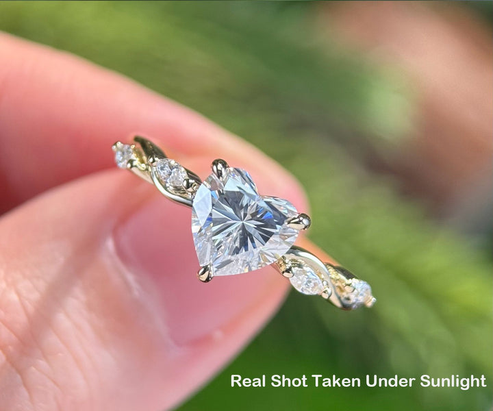 Heart cut moissanite engagement ring antique twisted diamond ring women solid 14k rose gold unique promise bridal ring jewelry